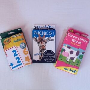 Educational Flash Cards Set - Addition, Phonics, Three-Letter Words